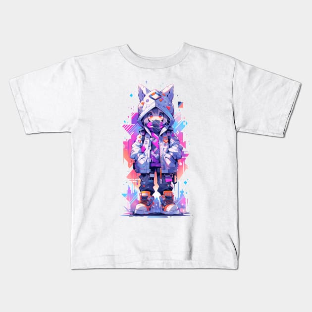 A anime girl wearing a white cat ears hooded Kids T-Shirt by Fyllewy